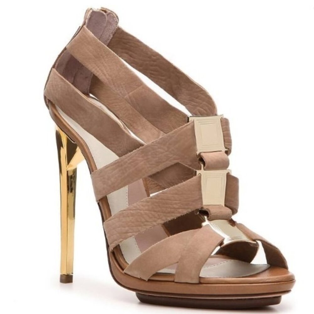 HERVE LEGER Suede / Leather Platform Sandal, Size 7.5, EU 37.5, NARROW !!!, NIB